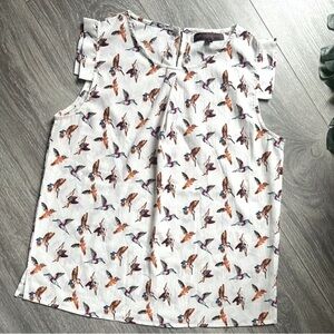 Sleeveless White Bird-Print Women's Top